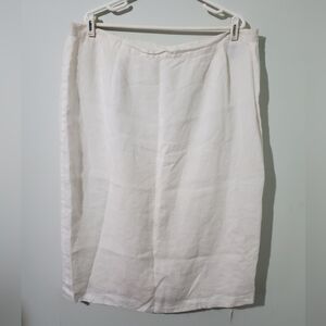 White Linen Elastic Waist Midi Skirt Women’s Large Summer Beachy